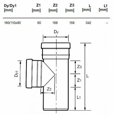 Trišakis lauko kanalizacijai Wavin, 110 mm x 160 mm, 90 °