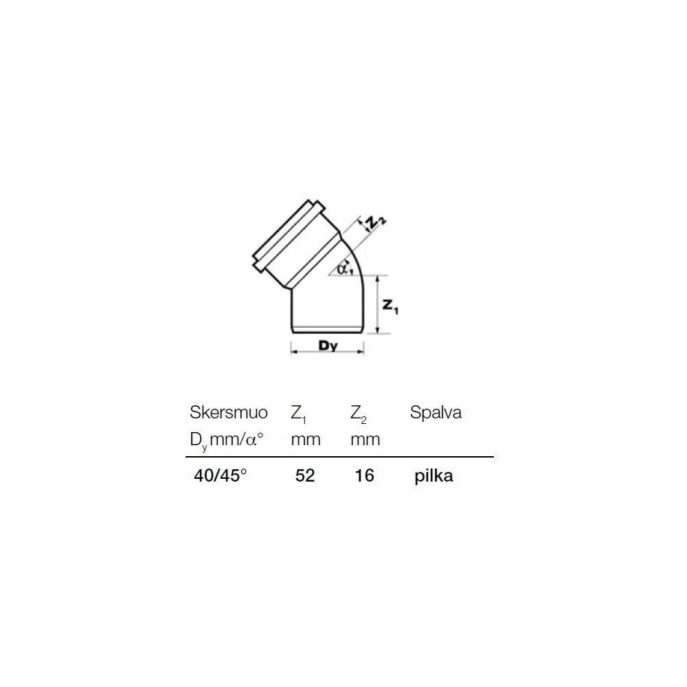 Alkūnė vidaus kanalizacijai Wavin Optima, 40 mm, 45 °
