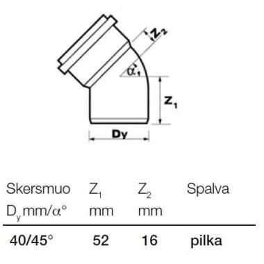 Alkūnė vidaus kanalizacijai Wavin Optima, 40 mm, 45 °