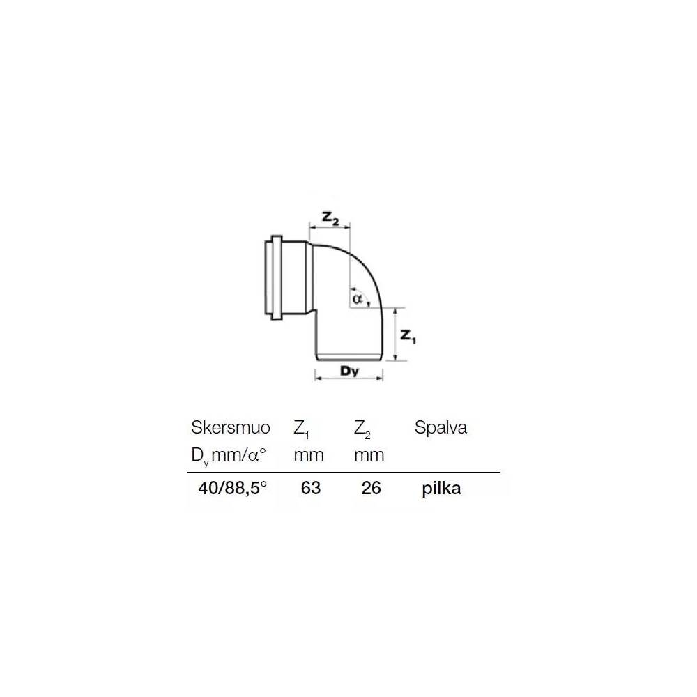 Alkūnė vidaus kanalizacijai Wavin Optima, 40 mm, 88.5 °