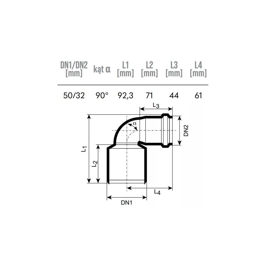 Alkūnė vidaus kanalizacijai Magnaplast HTplus, 32 mm x 50 mm, 90 °