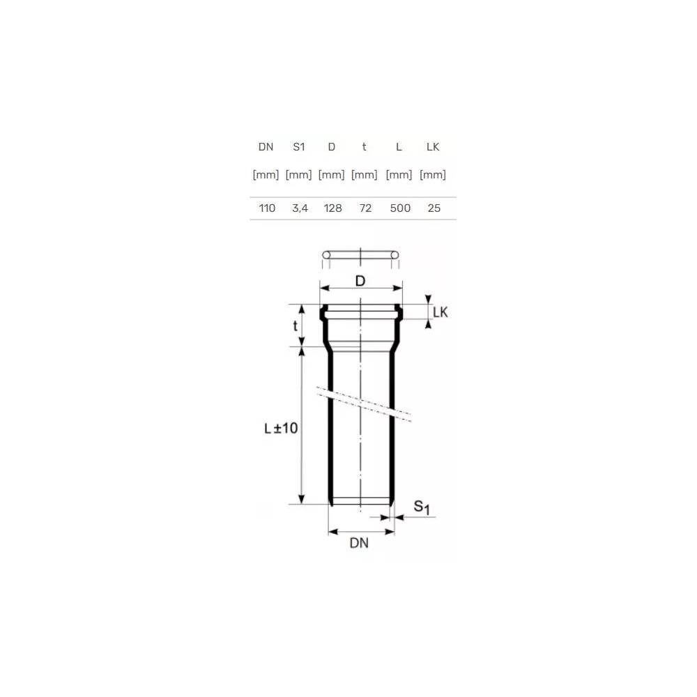 Vamzdis mažatriukšmei vidaus kanalizacijai Magnaplast, Ultra dB, PP, 110 mm, 0.5 m