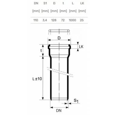 Vamzdis mažatriukšmei vidaus kanalizacijai Magnaplast, Ultra dB, PP, 110 mm, 1 m