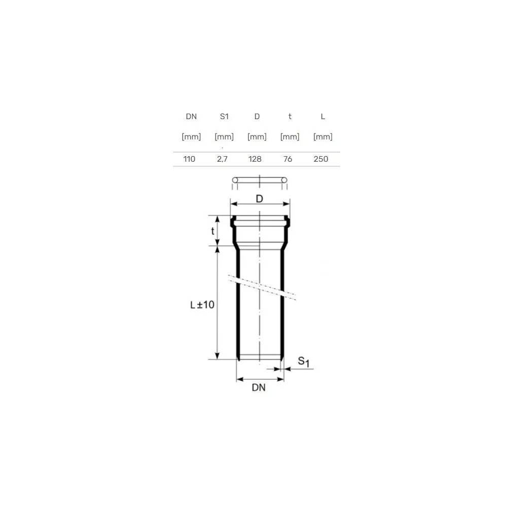 Vamzdis vidaus kanalizacijai Magnaplast, HTplus, PP, 110 mm, 0.25 m