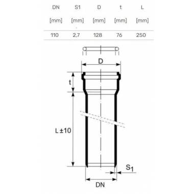 Vamzdis vidaus kanalizacijai Magnaplast, HTplus, PP, 110 mm, 0.25 m