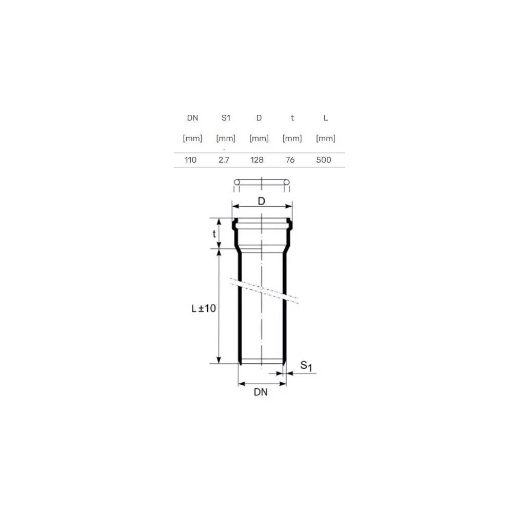 Vamzdis vidaus kanalizacijai Magnaplast, HTplus, PP, 110 mm, 0.5 m