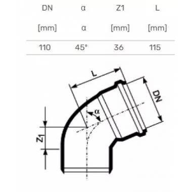 Alkūnė vidaus kanalizacijai Magnaplast HTplus, 110 mm, 45 °