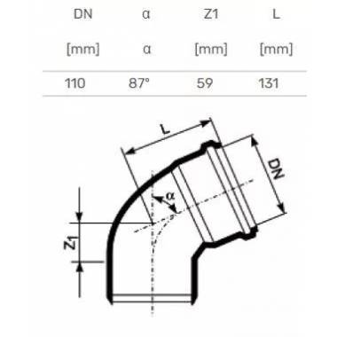 Alkūnė vidaus kanalizacijai Magnaplast HTplus, 110 mm, 87 °