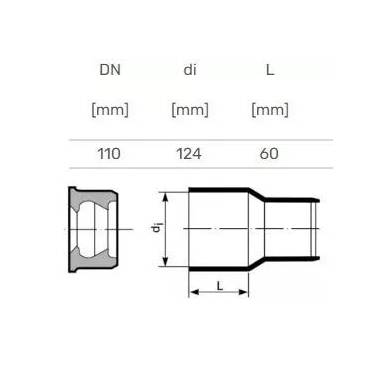 Jungtis su ketaus vamzdžiu vidaus kanalizacijai Magnaplast HTplus, 110 mm x 124 mm