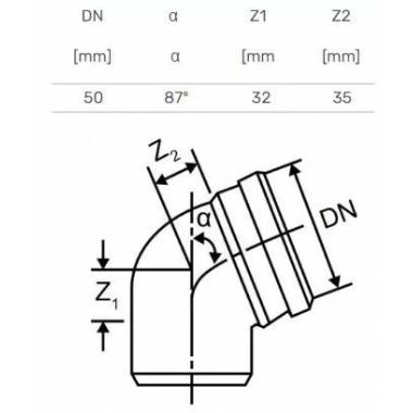 Alkūnė betriukšmei vidaus kanalizacijai Magnaplast Skolan, 58 mm, 87 °