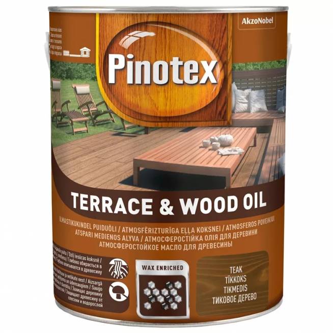 Medienos aliejus Pinotex Terrace & Wood Oil, tikmedis, 3 l