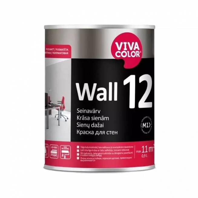 Sienų dažai Vivacolor Wall 12, balta, 0.9 l