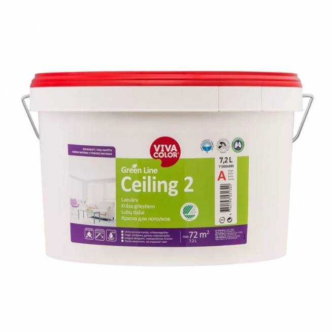 Dažai Vivacolor Green Line Ceiling, balta, 7.2 l