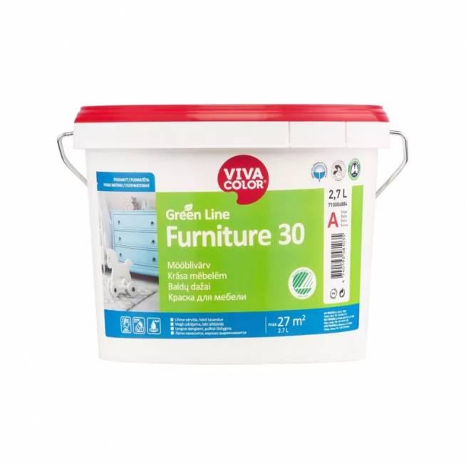 Dažai Vivacolor Green Line Furniture 30, pusiau matinis, 2.7 l, balta