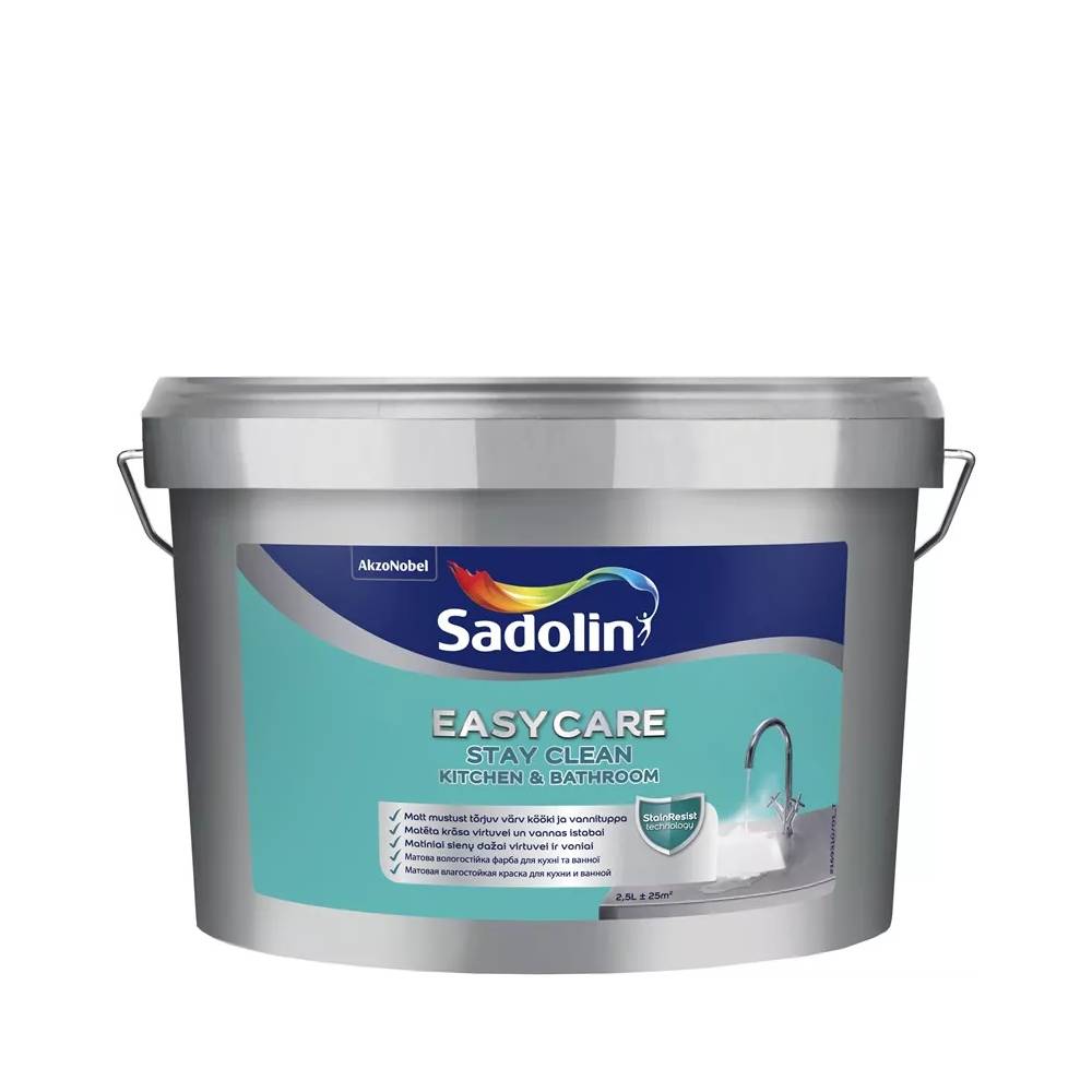 Dažai Sadolin Easycare Kitchen & Bathroom, balta, 2.5 l