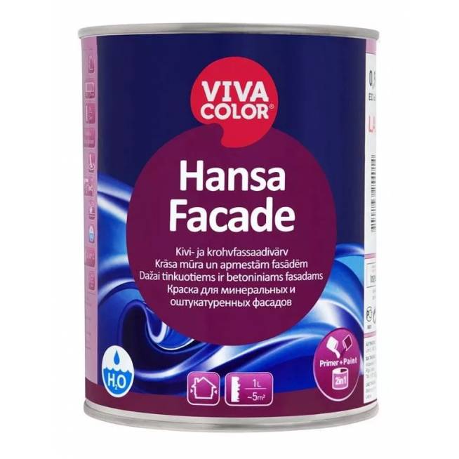 Tinkuotų ir mūrinių fasadų dažai Vivacolor Hansa Facade, balta, 0.9 l