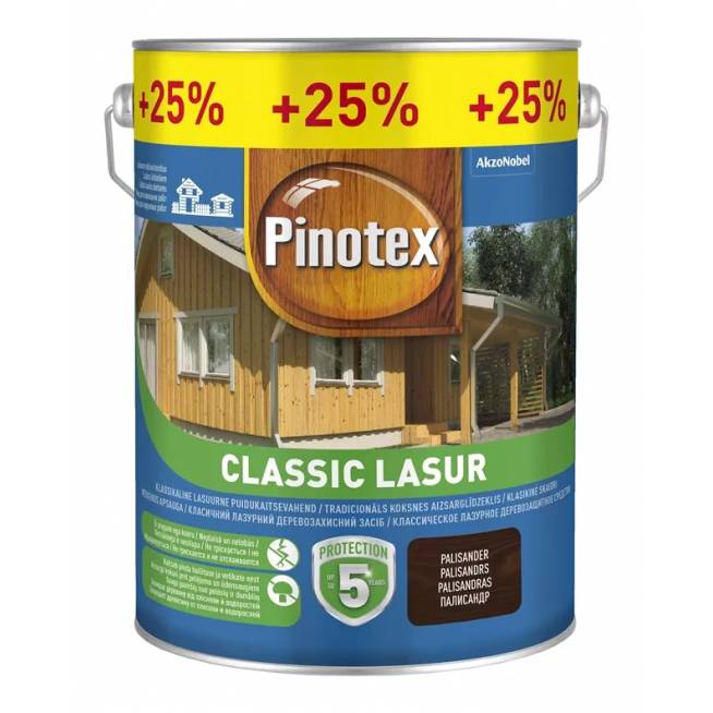 Impregnantas Pinotex Classic Lasur, tamsiai ruda/palisandro, 5 l