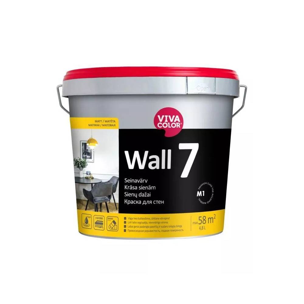 Sienų dažai Vivacolor Wall 7, balta, 4.8 l