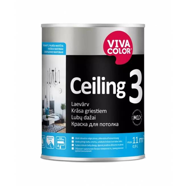 Dažai Vivacolor Ceiling 3, balta, 0.9 l