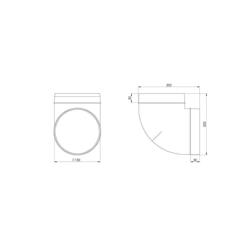 Ventiliacijos alkūnė Europlast AL150-90, 90 °, 150 mm