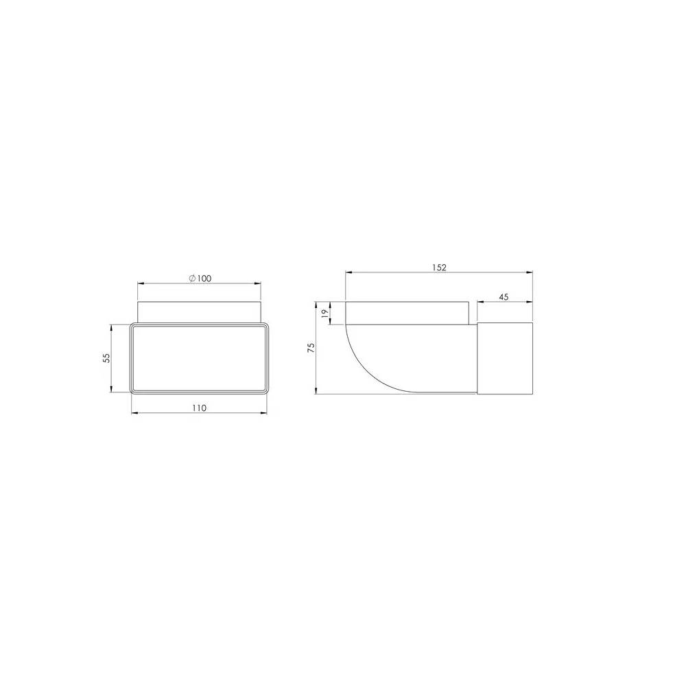 Alkūnė Europlast KLD 110 x 55 mm-100 mm, 90 °, 100 mm