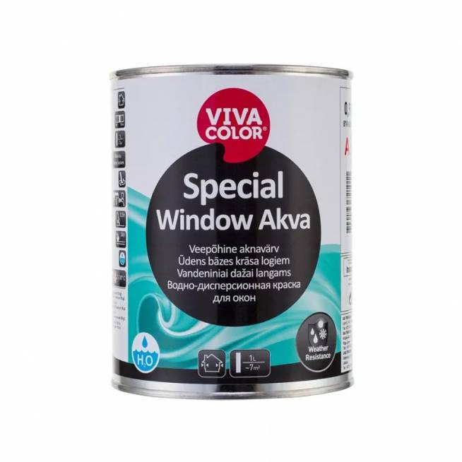 Emaliniai dažai Vivacolor Special Window Akva, pusiau blizgus, 0.9 l, balta