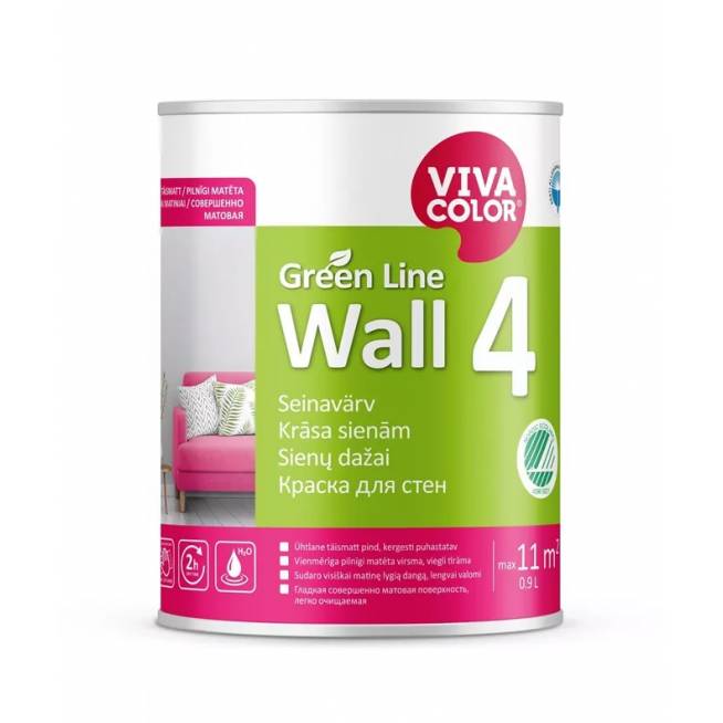 Sienų dažai Vivacolor Green Line Wall 4, balta, 0.9 l