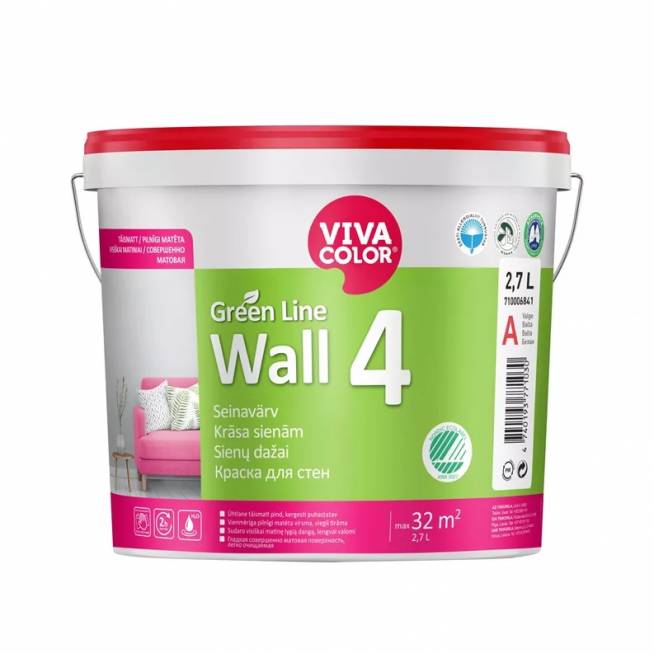 Dažai Vivacolor Green Line Wall 4, balta, 2.7 l