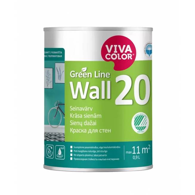 Sienų dažai Vivacolor Green Line Wall 20, balta, 0.9 l