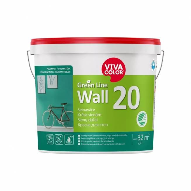 Sienų dažai Vivacolor Green Line Wall 20, balta, 2.7 l