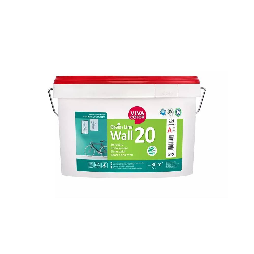 Sienų dažai Vivacolor Green Line Wall 20, balta, 7.2 l