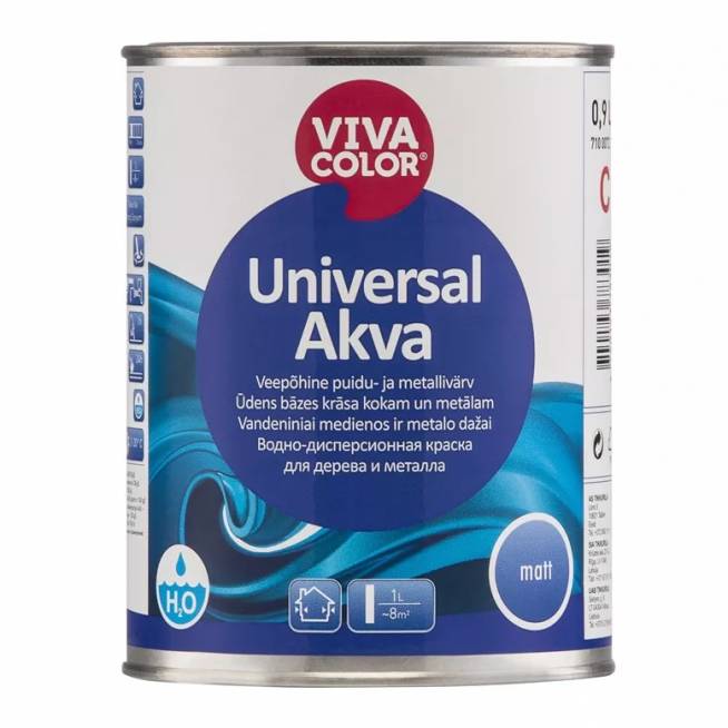 Emaliniai dažai Vivacolor Universal Akva Matt, matinis, 0.9 l, balta