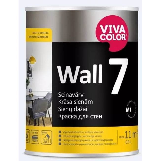 Sienų dažai Vivacolor Wall 7, balta, 0.9 l