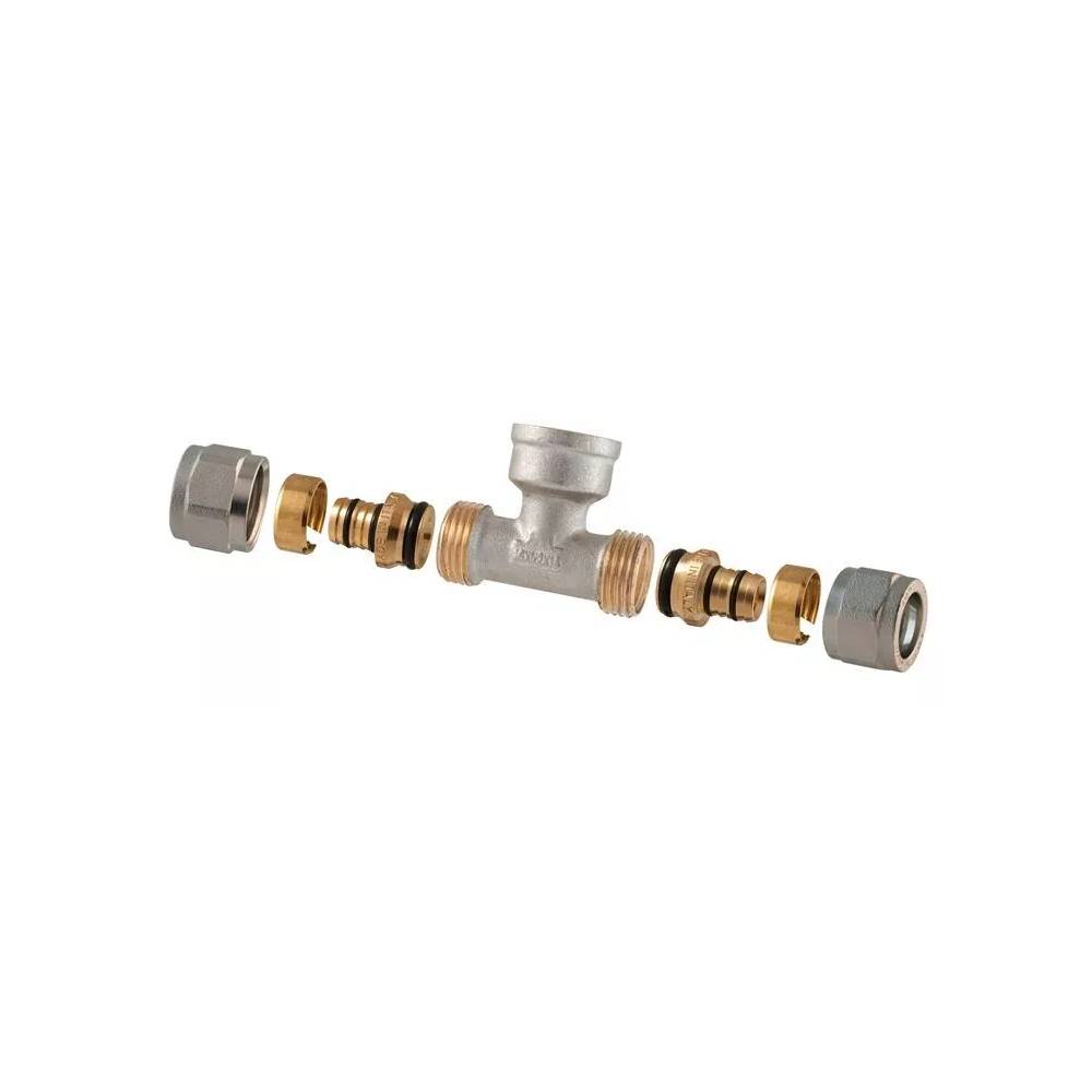 Išardomasis užveržiamas trišakis TDM Brass 1455, 90 °, 18mm x 1/2", žalvaris/nikelis