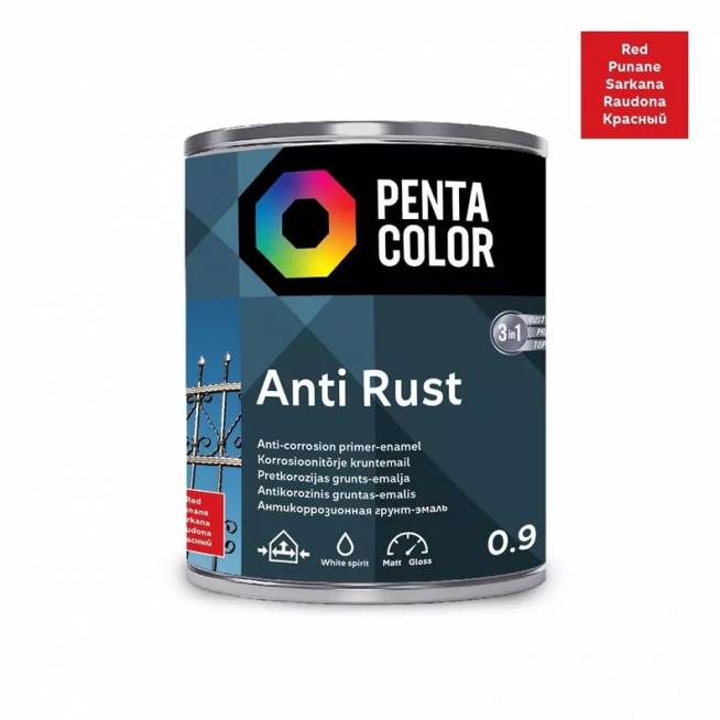 Emaliniai dažai Pentacolor Anti Rust, pusiau blizgus, 0.9 l, raudona