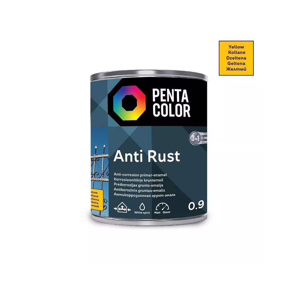 Emaliniai dažai Pentacolor Anti Rust, pusiau blizgus, 0.9 l, geltona