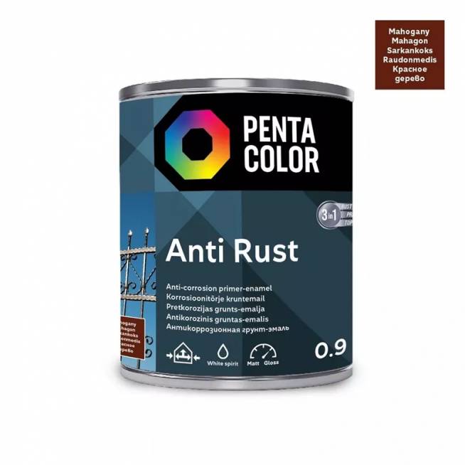 Emaliniai dažai Pentacolor Anti Rust, pusiau blizgus, 0.9 l, raudonmedžio