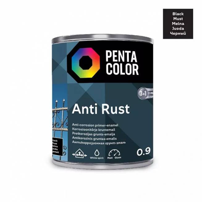 Emaliniai dažai Pentacolor Anti Rust, pusiau blizgus, 0.9 l, juoda