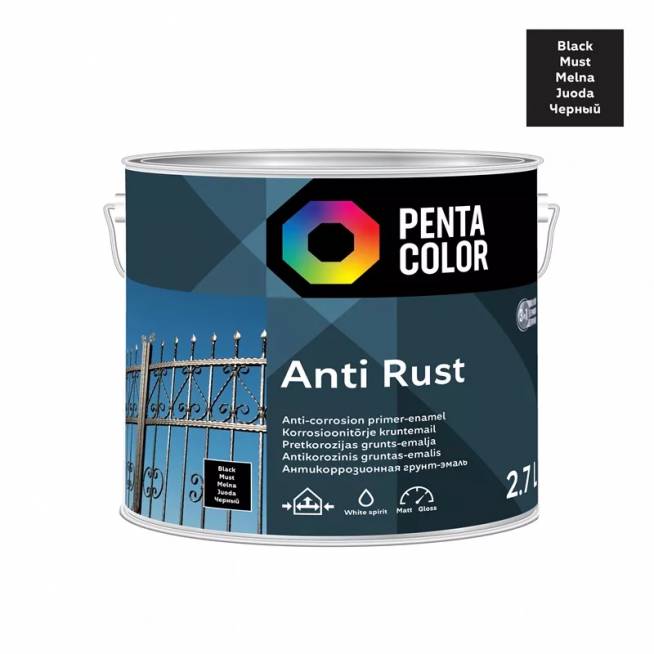 Emaliniai dažai Pentacolor Anti Rust, pusiau blizgus, 2.7 l, juoda