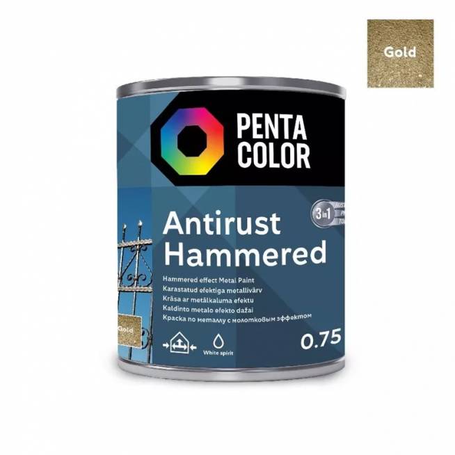 Emaliniai dažai Pentacolor Anti Rust Hammered, blizgus, 0.75 l, aukso