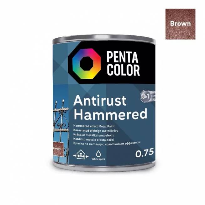 Emaliniai dažai Pentacolor Anti Rust Hammered, blizgus, 0.75 l, ruda