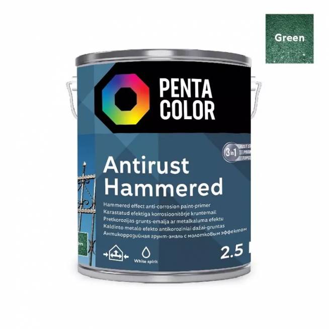 Emaliniai dažai Pentacolor Anti Rust Hammered, blizgus, 2.5 l, žalia