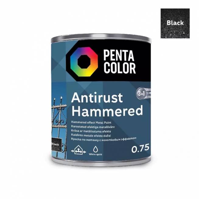 Emaliniai dažai Pentacolor Anti Rust Hammered, blizgus, 0.75 l, juoda