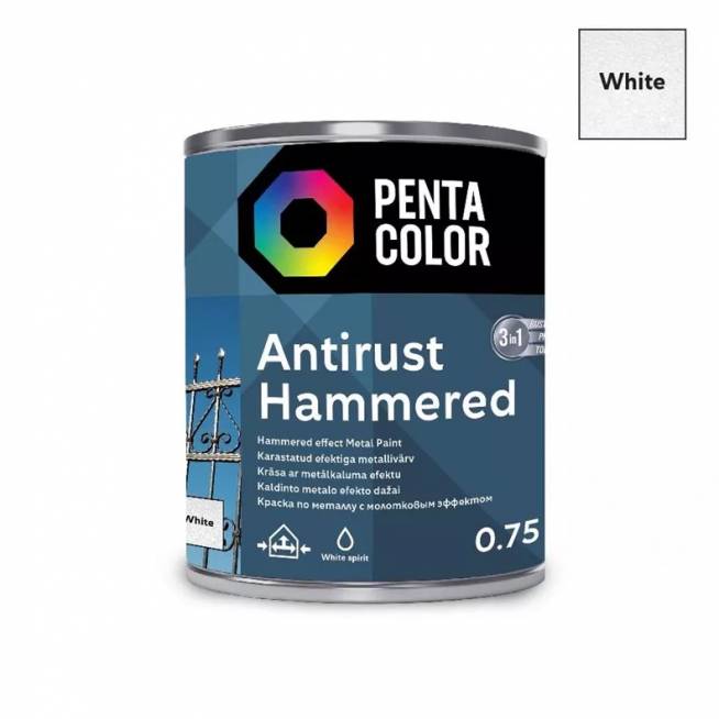 Emaliniai dažai Pentacolor Anti Rust Hammered, blizgus, 0.75 l, balta