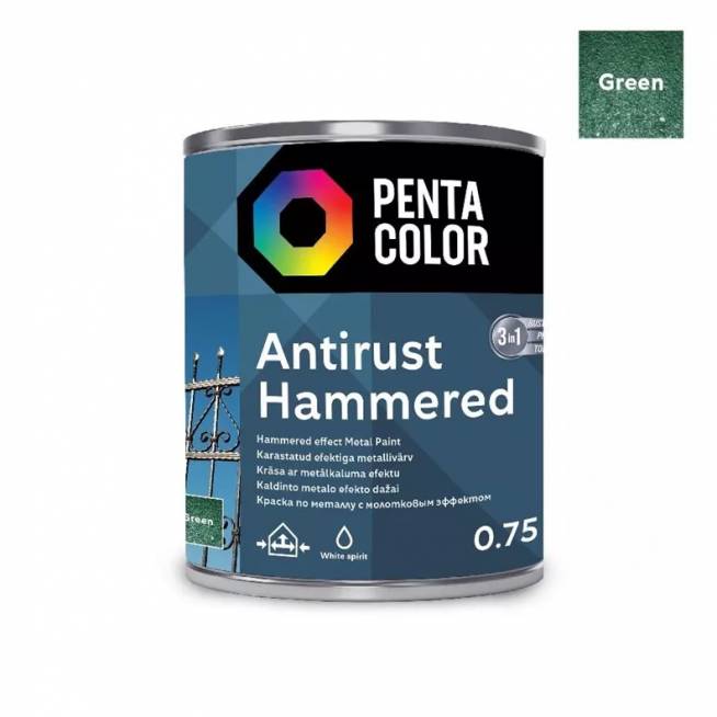 Emaliniai dažai Pentacolor Anti Rust Hammered, blizgus, 0.75 l, žalia