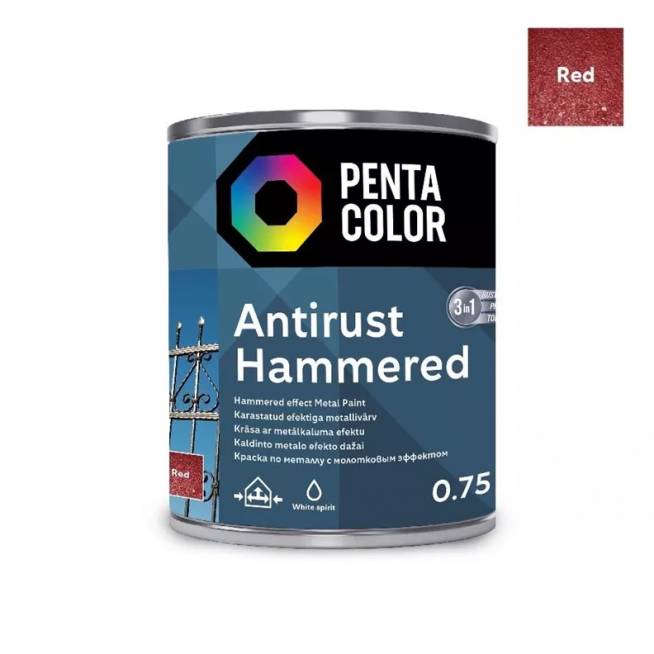 Emaliniai dažai Pentacolor Anti Rust Hammered, blizgus, 0.75 l, raudona