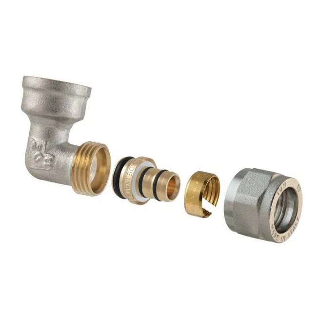 Dviguba išardoma alkūnė TDM Brass 1470, 90 °, 18mm x 1/2", žalvaris/nikelis