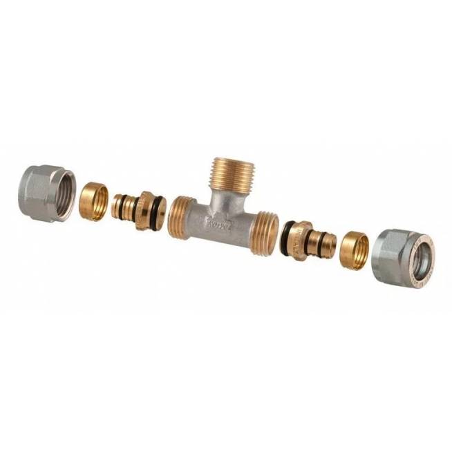 Išardomasis užveržiamas trišakis TDM Brass 1460, 90 °, 18mm x 3/4", žalvaris/nikelis