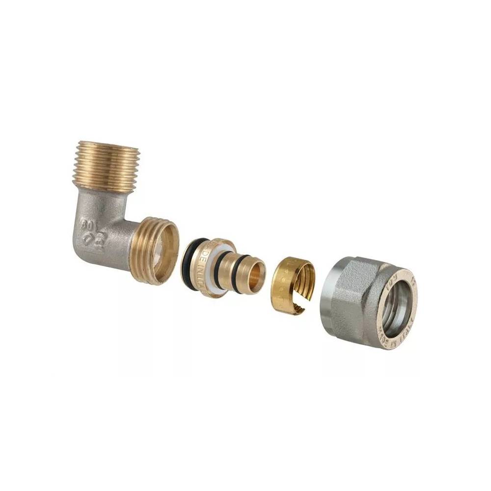 Dviguba išardoma alkūnė TDM Brass 1475, 90 °, 18mm x 1/2", žalvaris/nikelis