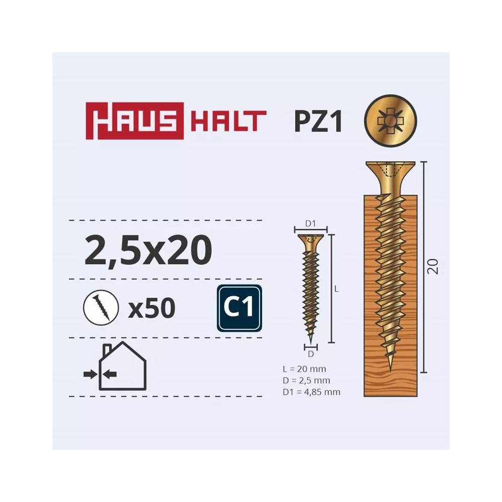 Medsraigtis Haushalt PZ1, 2.5 x 20 mm, geltona, 50 vnt.